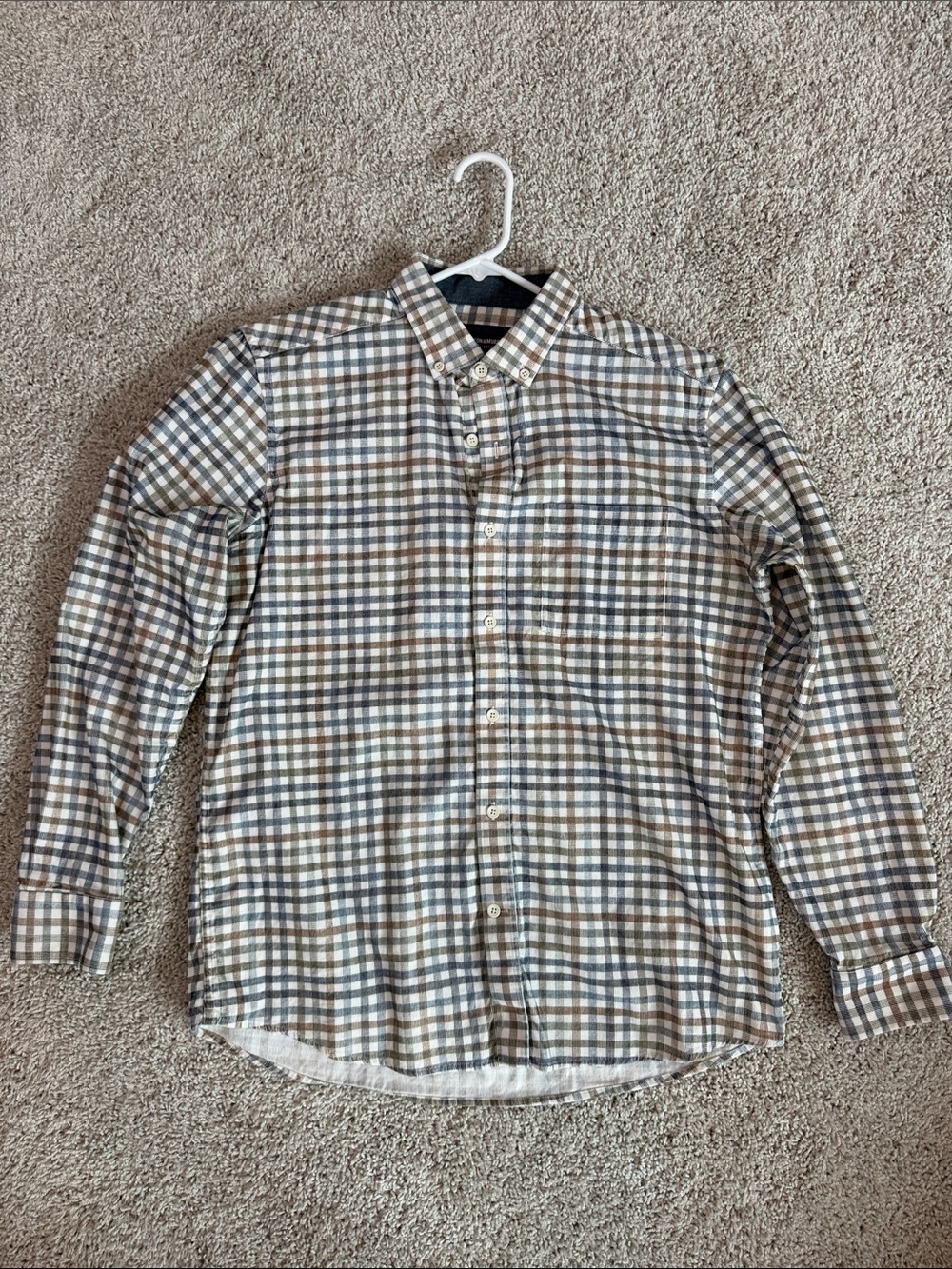 Johnson & Murphy Men's Checked Button-Down Shirt in Brown and Blue